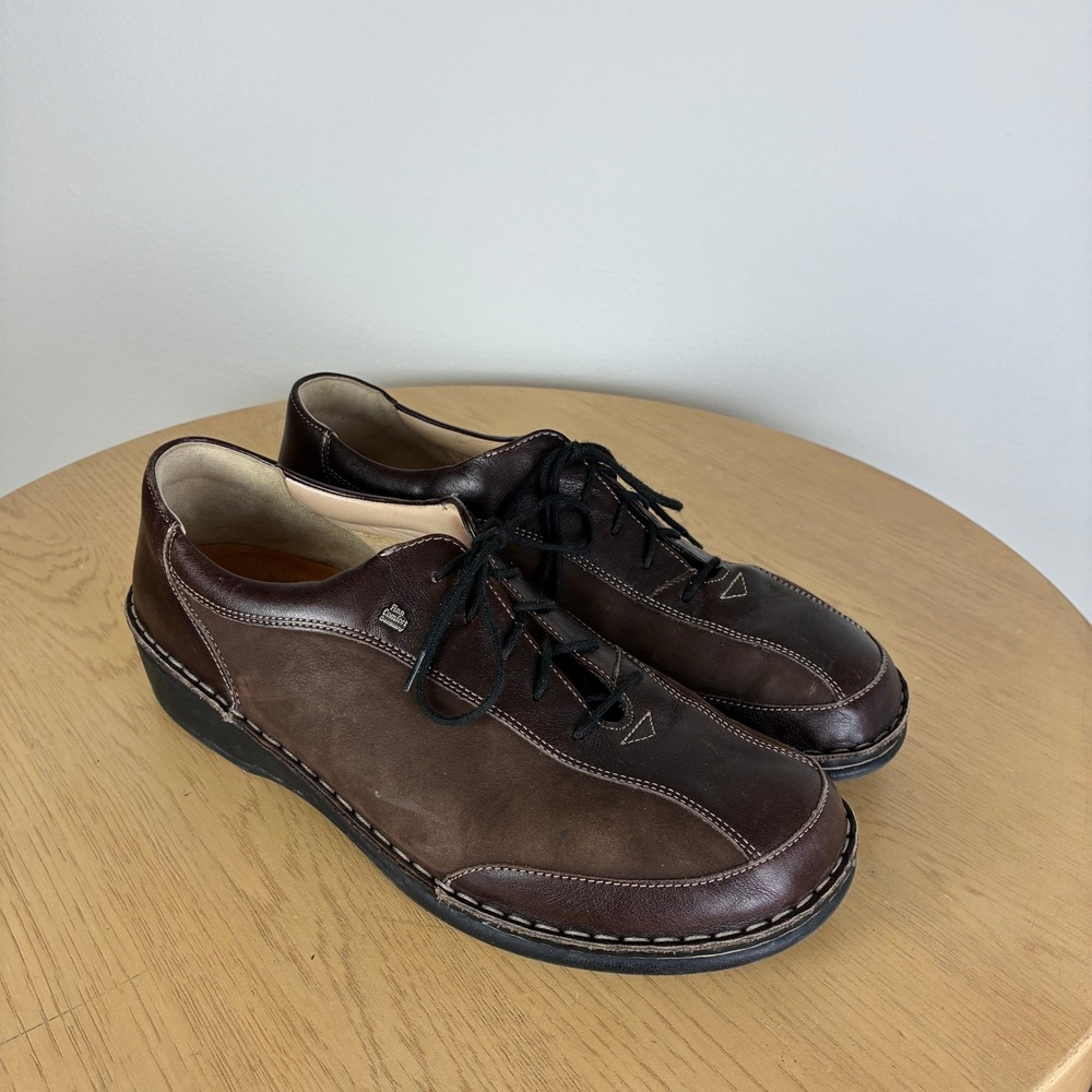 Finn Comfort Leather Lace Up Wedge Oxfords Shoes EU Womens 42 Minimalist Neutral